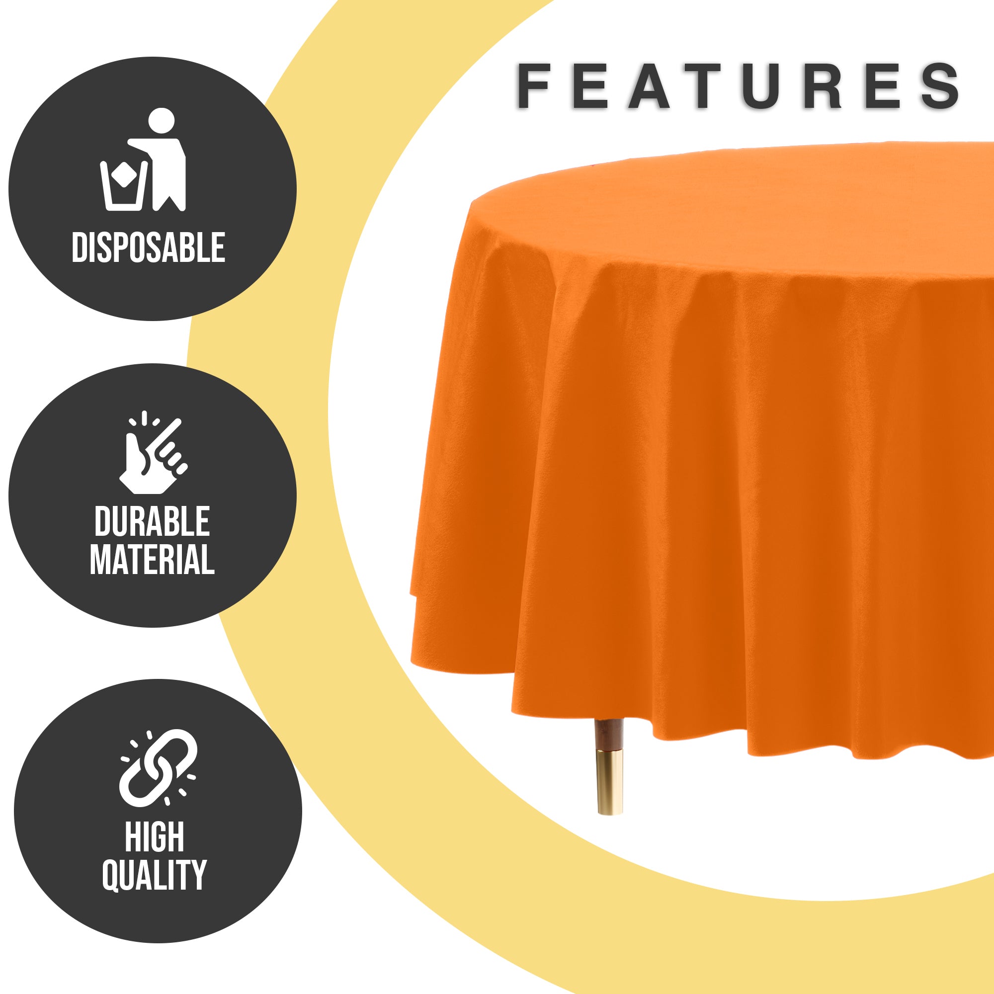 Premium Round Orange Plastic Table Cover | 84 in. | Case of 96
