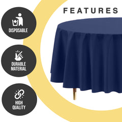 Premium Round Navy Blue Plastic Table Covers | 12 Pack | 84 in.