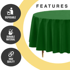 Premium Round Emerald Green Plastic Table Covers | 6 Pack | 84 in.