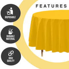 Premium Round Yellow Plastic Table Cover | 84 in. | Case of 96