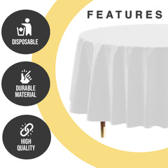 Premium Round White Plastic Table Covers | 12 Pack | 84 in.
