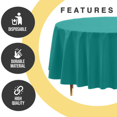 Premium Round Teal Plastic Table Cover | 84 in. | Case of 96