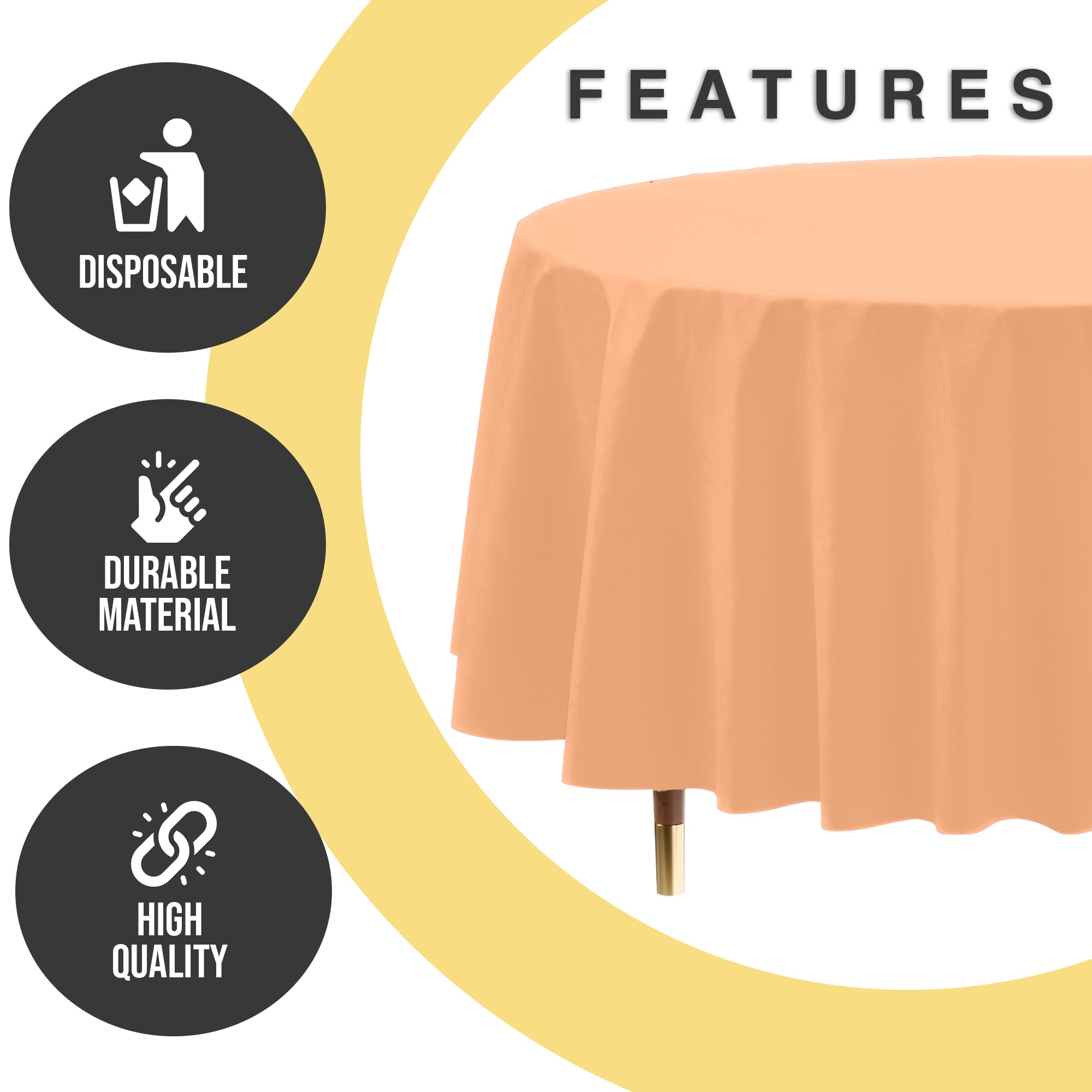 Premium Round Peach Plastic Table Cover | 84 in. | Case of 96