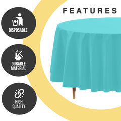 Premium Round Aqua Blue Plastic Table Covers | 6 Pack | 84 in.