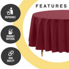 Premium Round Burgundy Plastic Table Cover | 84 in. | Case of 96