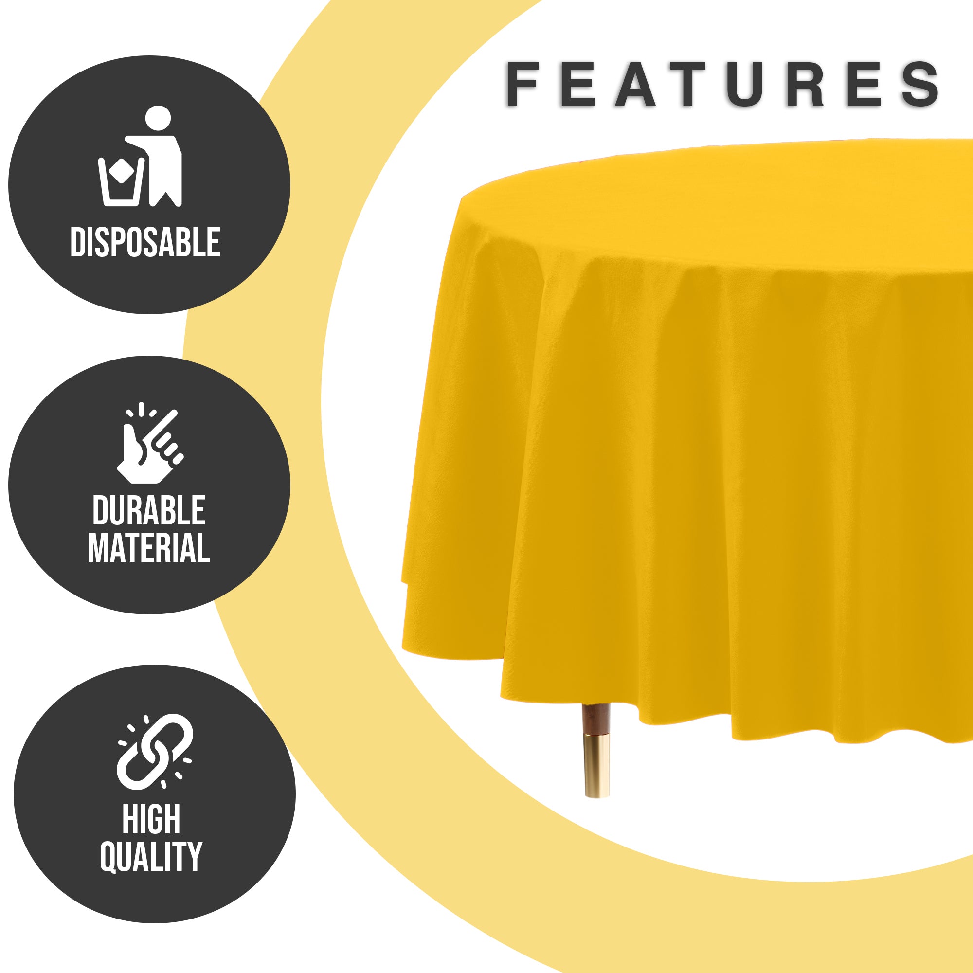 Premium Round Yellow Plastic Table Covers | 12 Pack | 84 in.