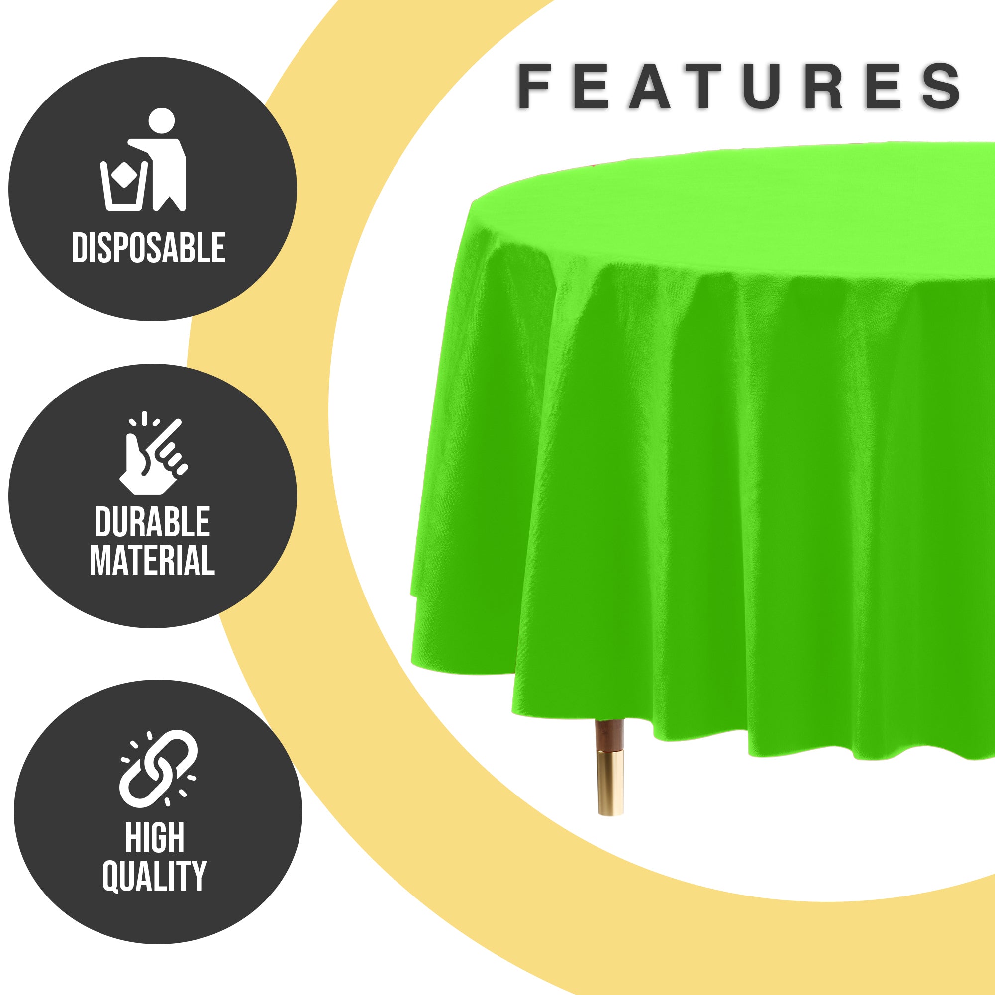 Premium Round Lime Green Plastic Table Covers | 6 Pack | 84 in.