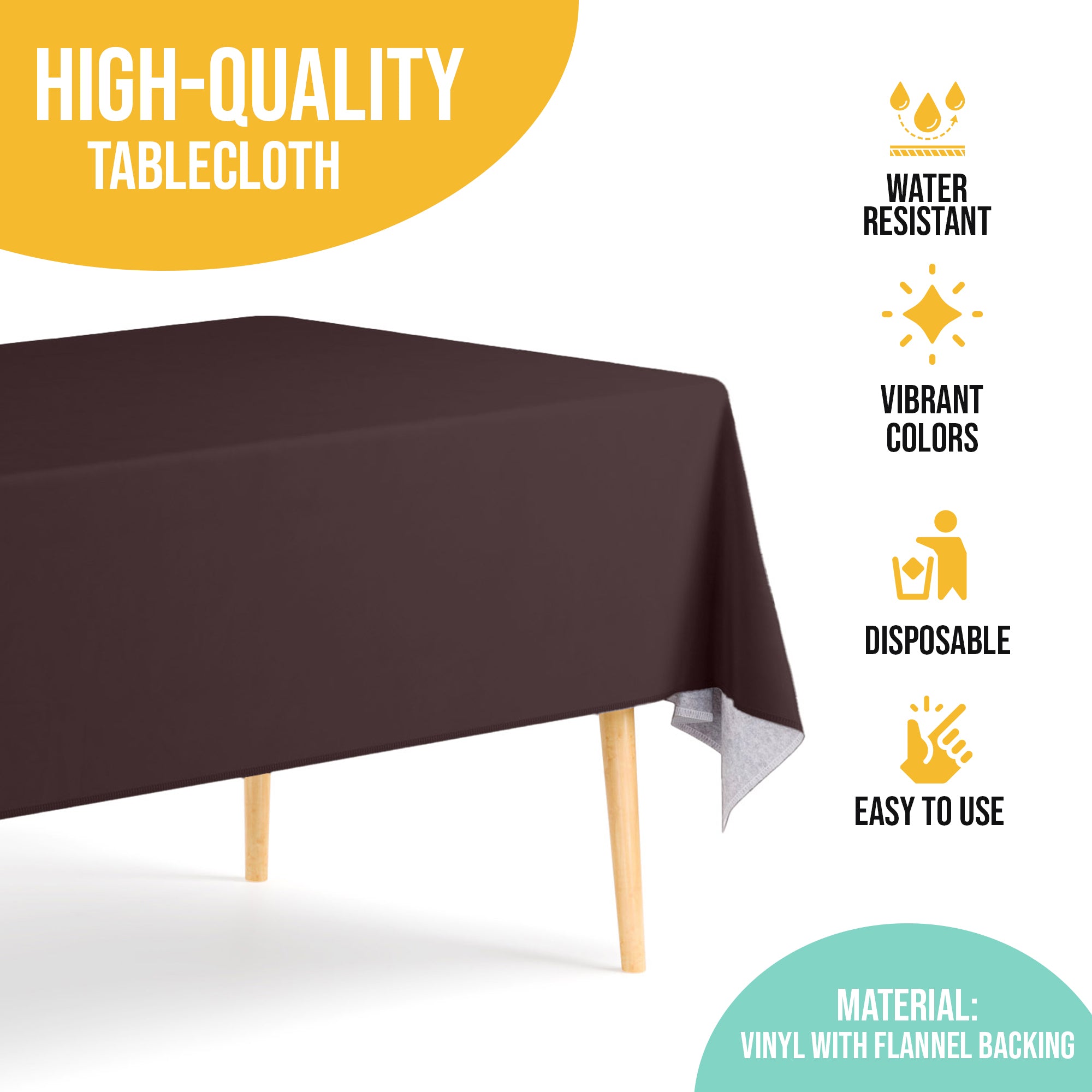 Brown Flannel Backed Plastic Table Cover 54 in. x 108 in.