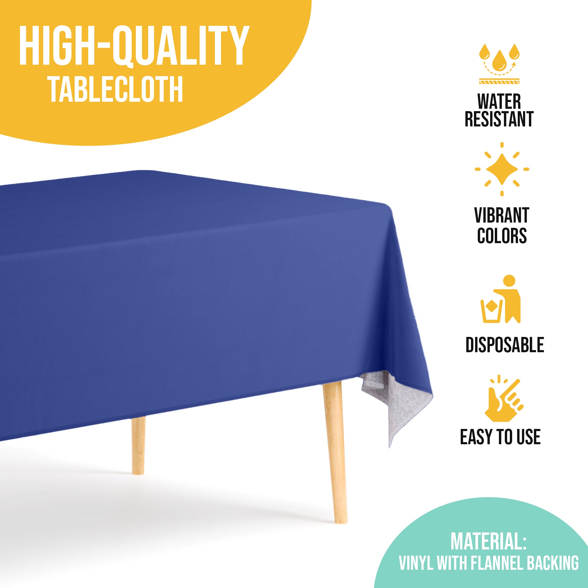 Dark Blue Flannel Backed Plastic Table Cover  | 54 in. x 108 in.