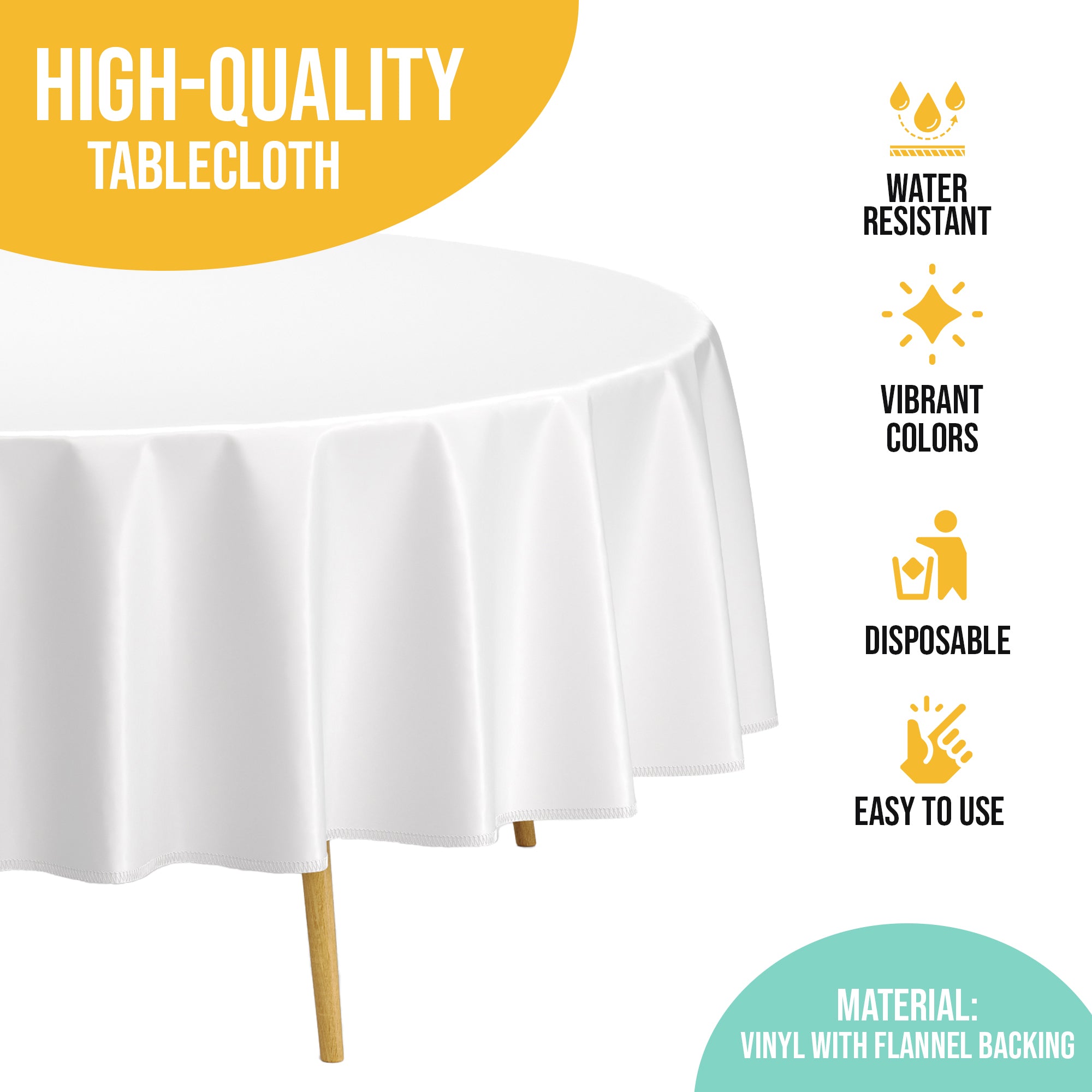White Flannel Backed Plastic Table Cover 70 in. Round