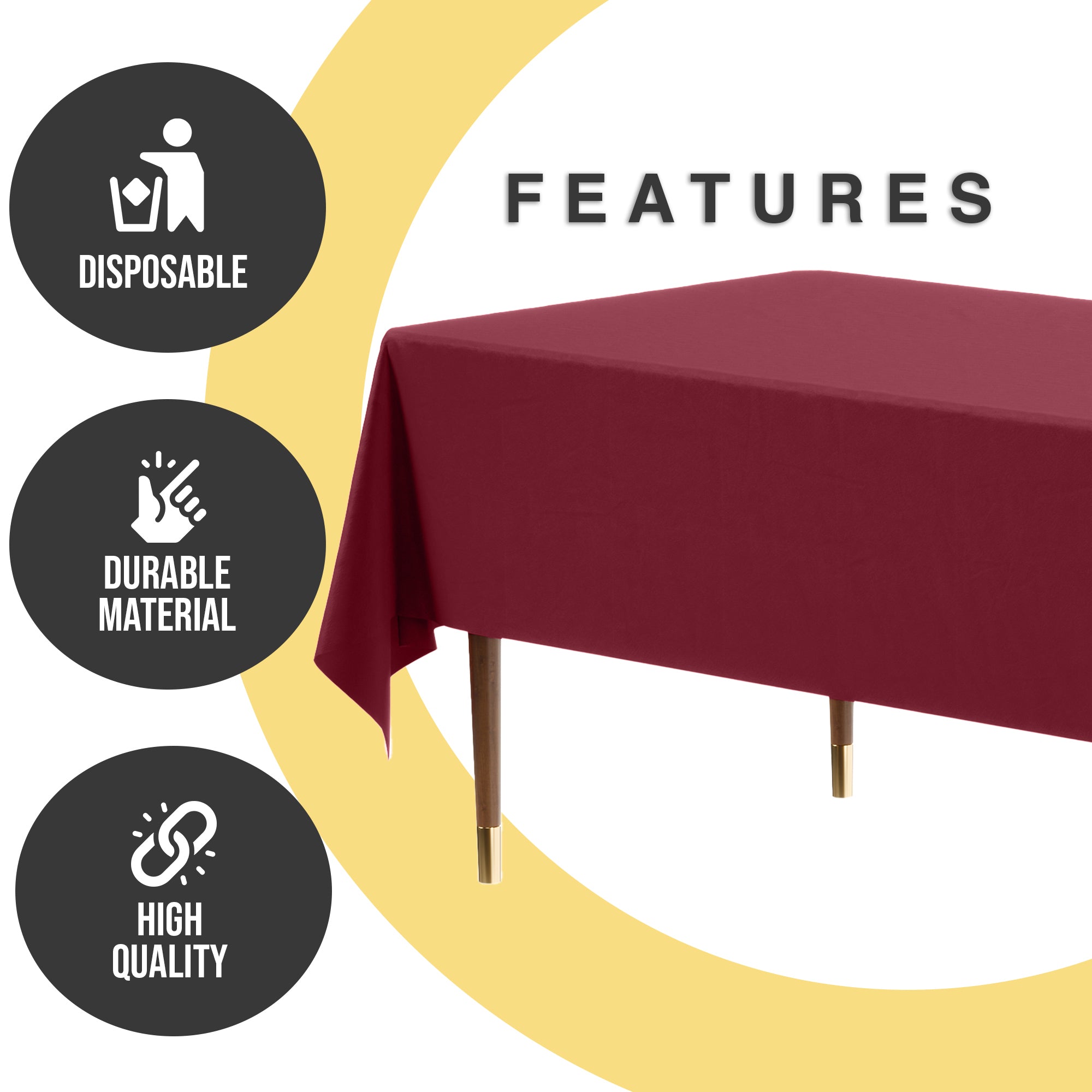 Premium Burgundy Plastic Table Covers | 6 Pack | 54 in. x 108 in.