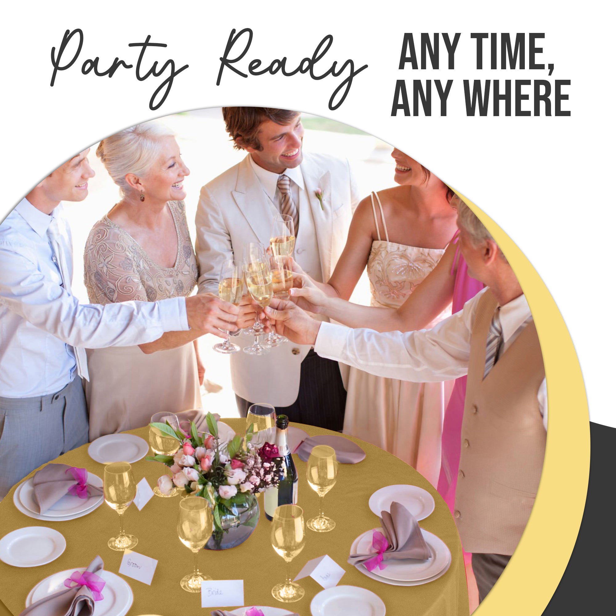 Premium Round Gold Plastic Table Covers | 6 Pack | 84 in.