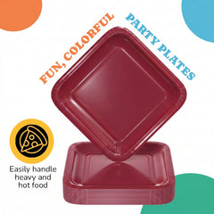 7 In. Burgundy Square Paper Plates - 50 Ct.