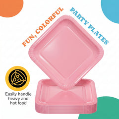 7 In. Pink Square Paper Plates - 20 Ct.