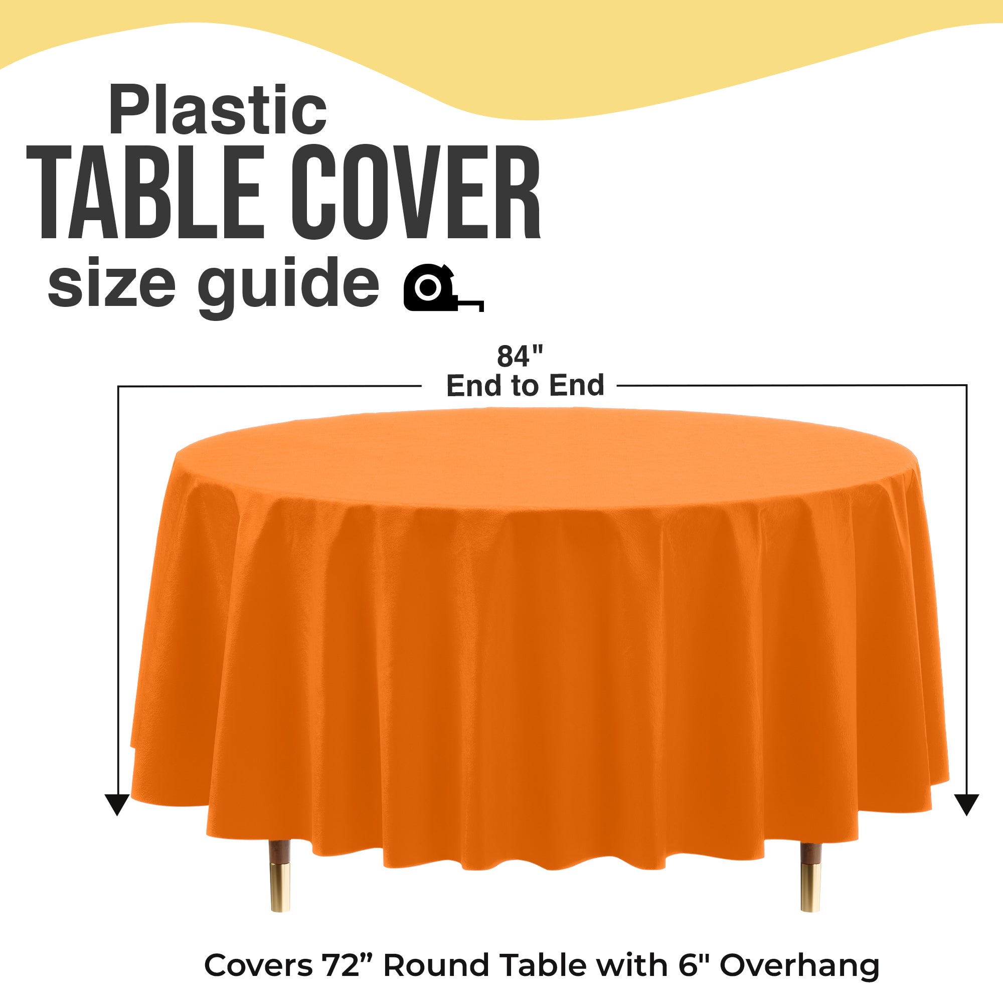 Premium Round Orange Plastic Table Covers | 6 Pack | 84 in.