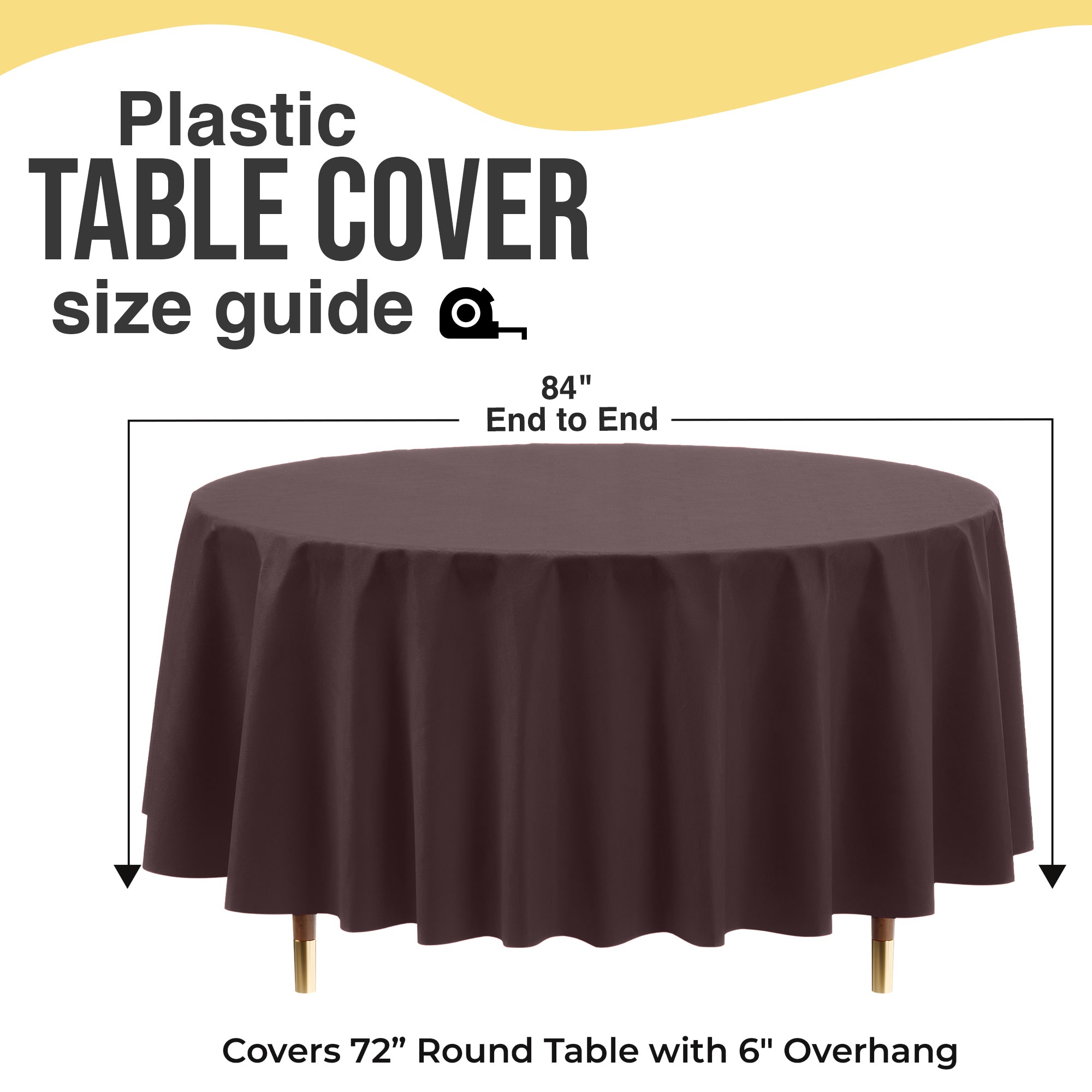 Premium Round Brown Plastic Table Covers | 6 Pack | 84 in.