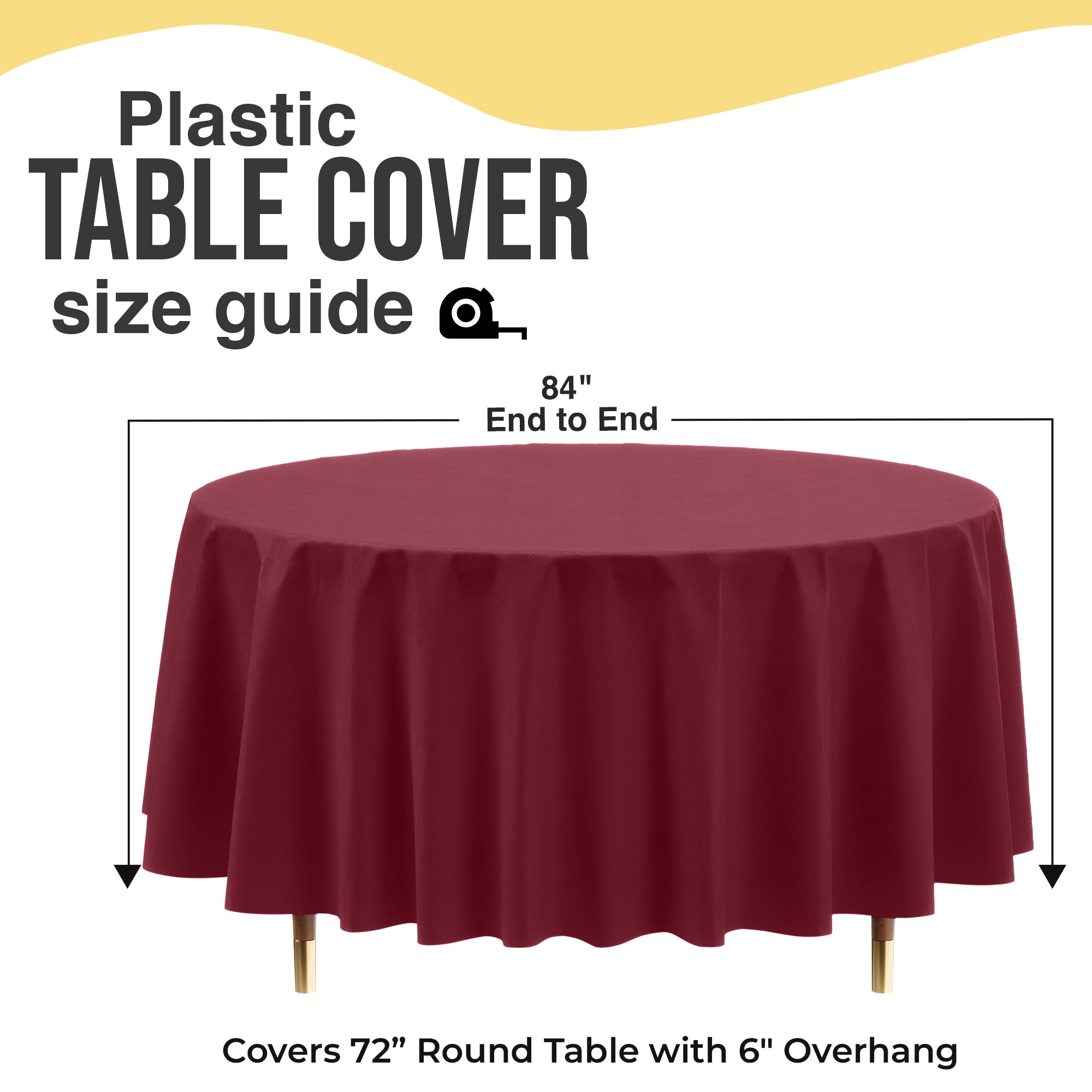 Premium Round Burgundy Plastic Table Covers | 6 Pack | 84 in.
