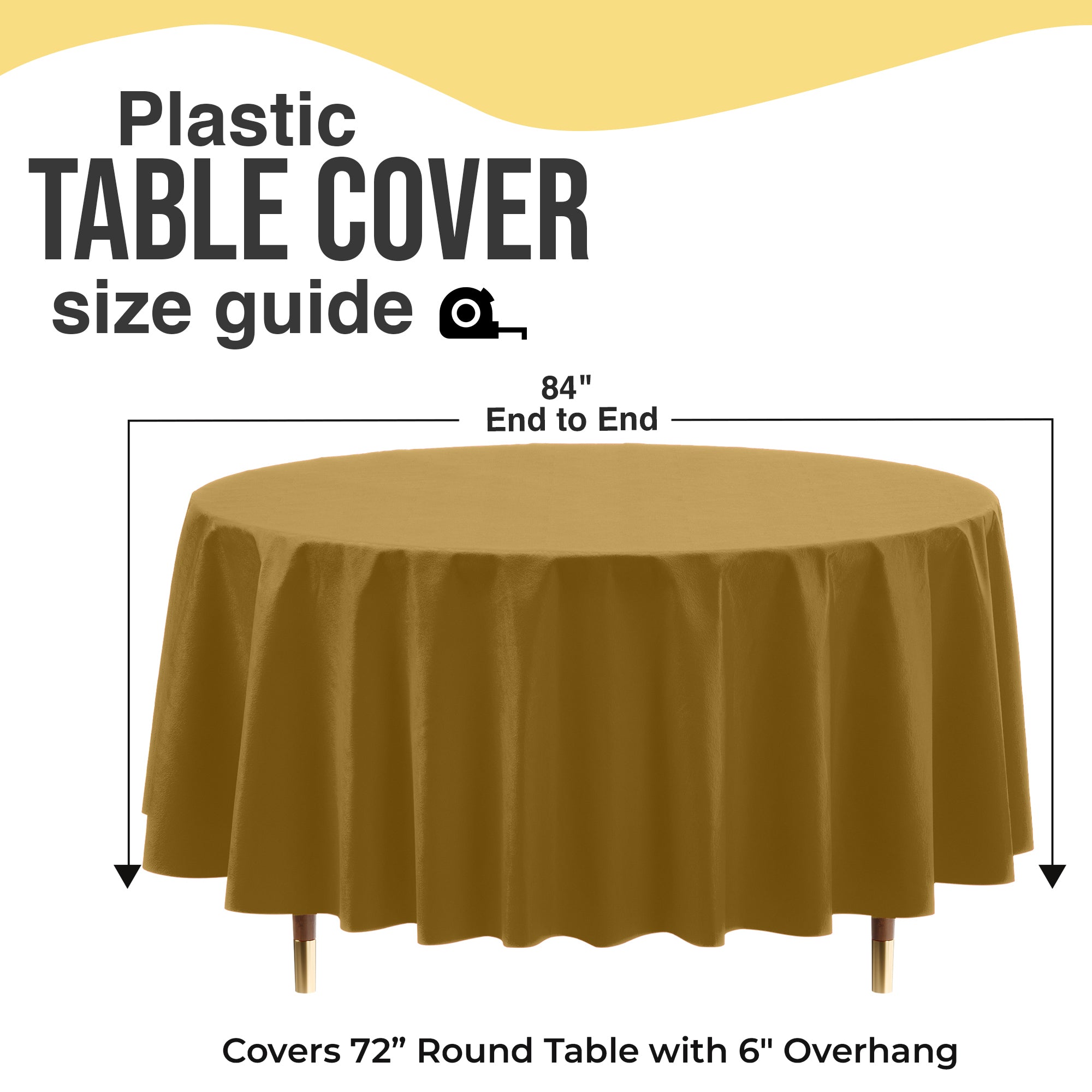 Premium Round Gold Plastic Table Cover | 84 in. | Case of 96