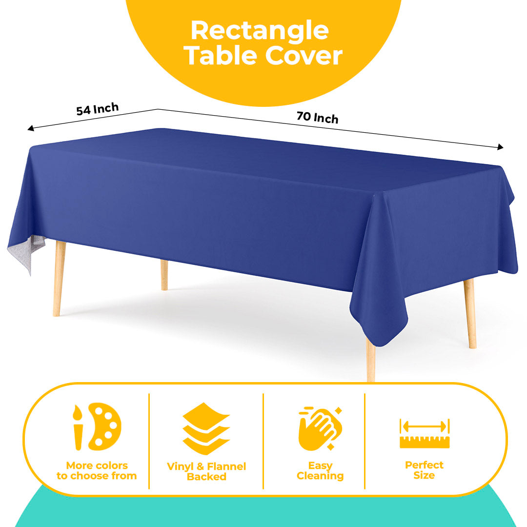 Dark Blue Flannel Backed Plastic Table Cover 54 in. x 70 in.