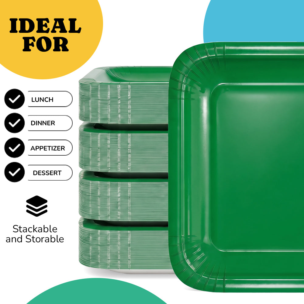 7 In. Emerald Green Square Paper Plates - 50 Ct.