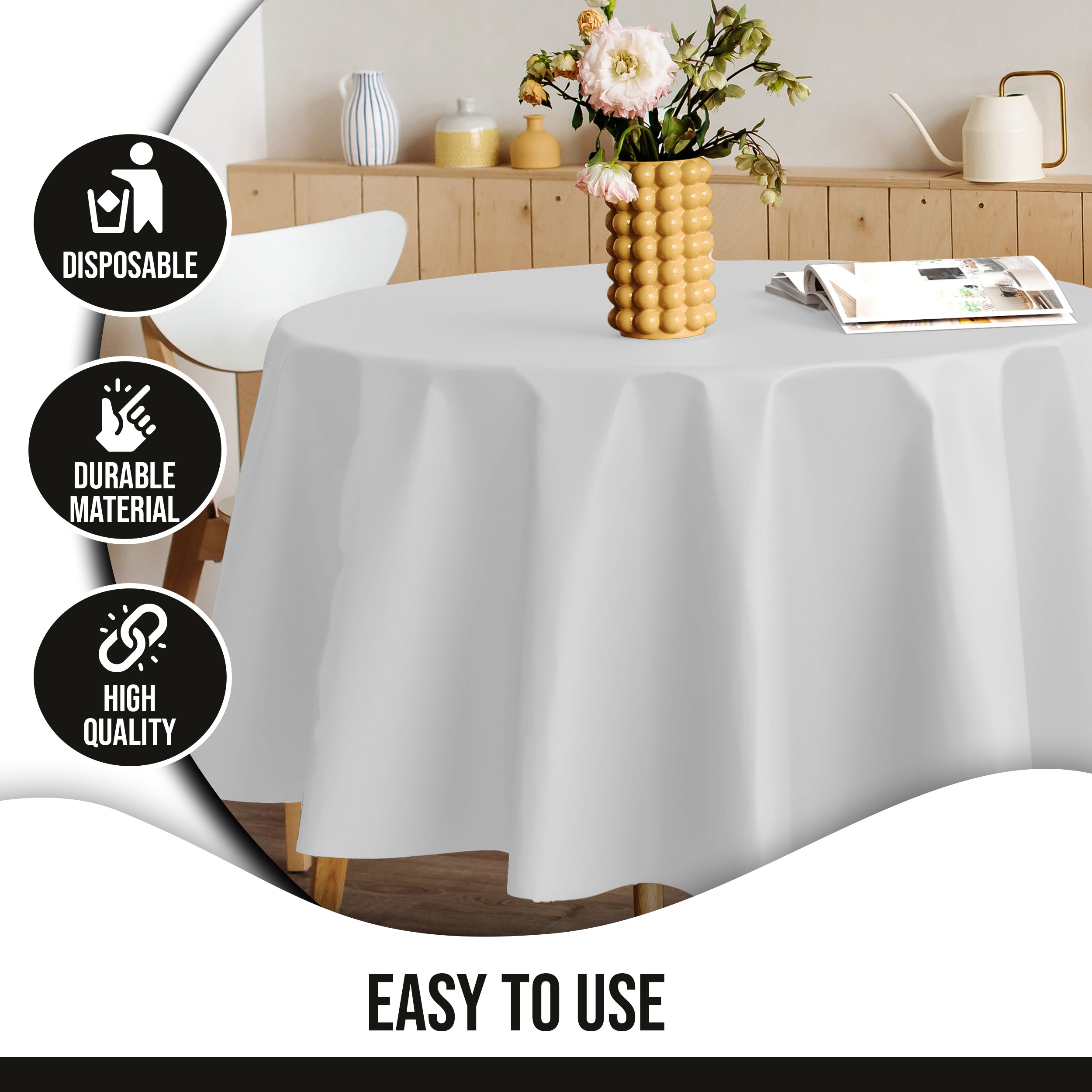 Premium 70" Round White Table Cover