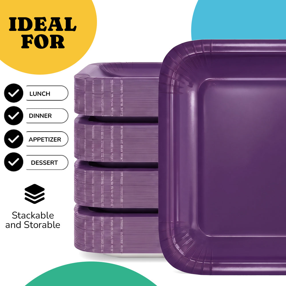 7 In. Purple Square Paper Plates - 50 Ct.