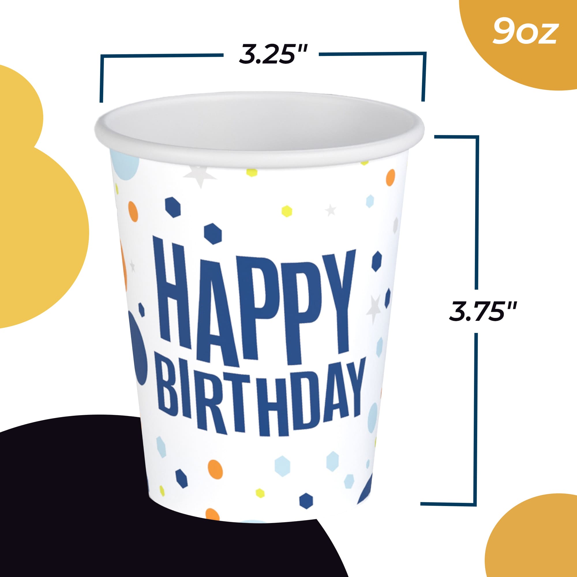 9 oz. Blue Birthday Print Paper Cups - 50 Ct.| Case of 20