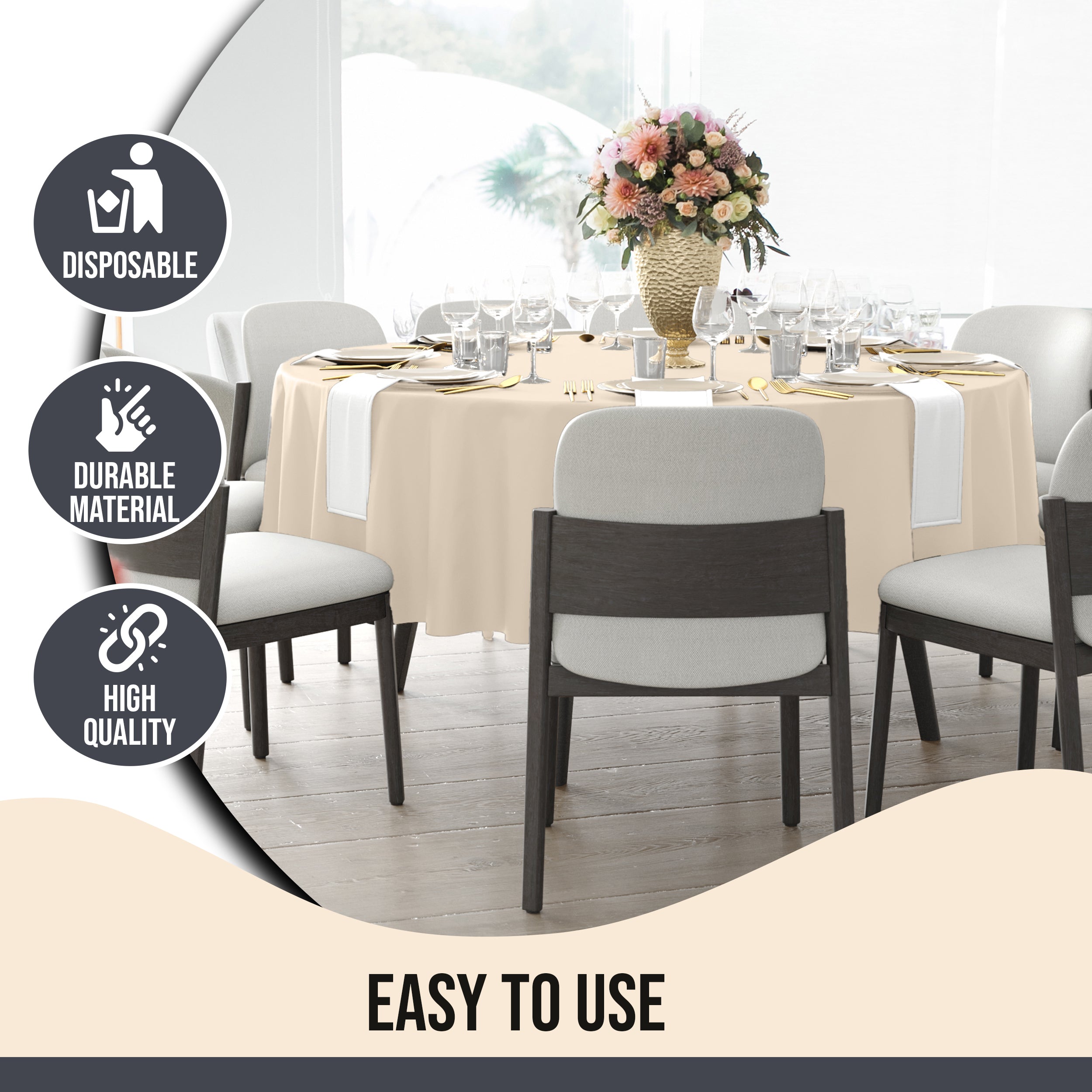 Premium 90" Round Ivory Table Cover