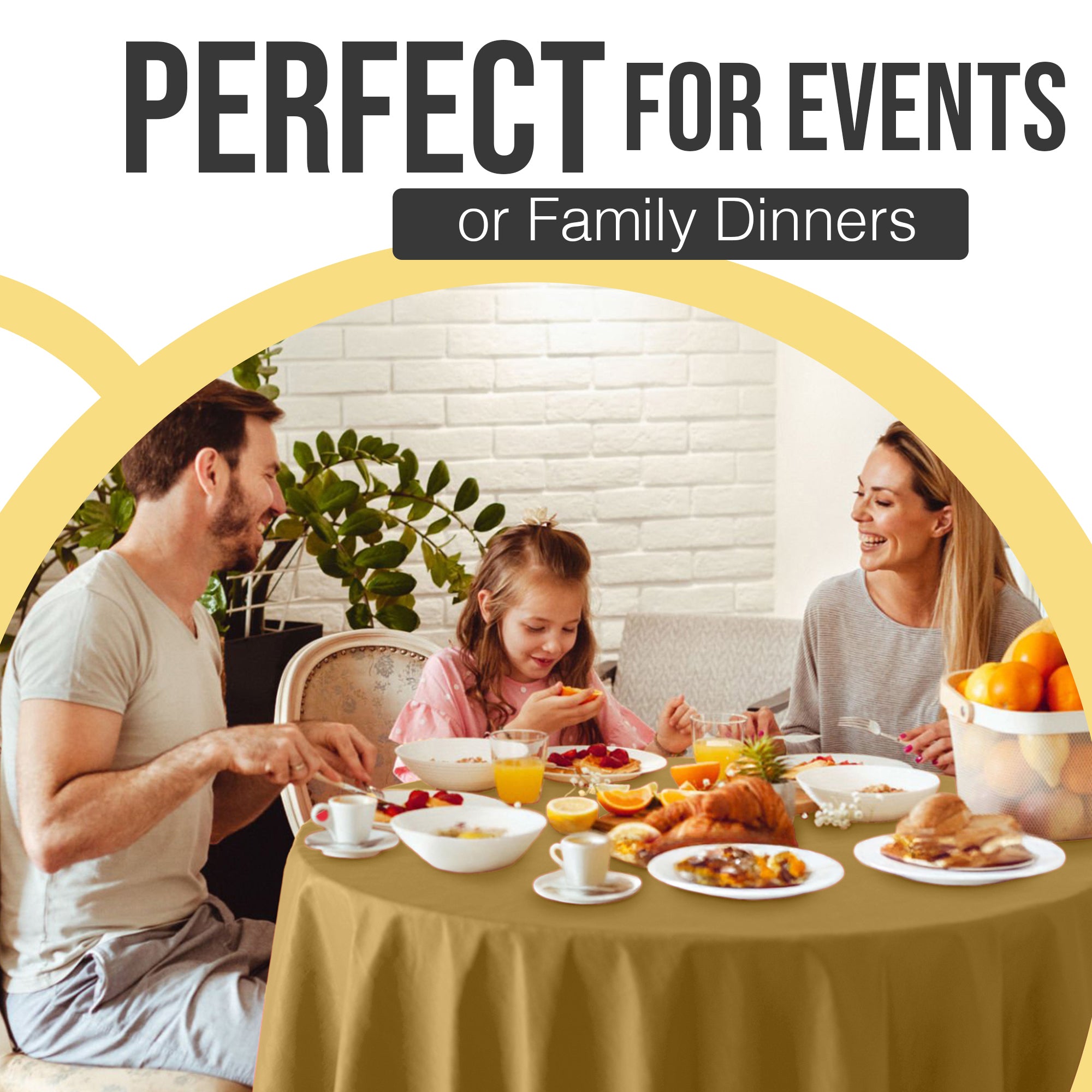 Premium Round Gold Plastic Table Covers | 6 Pack | 84 in.