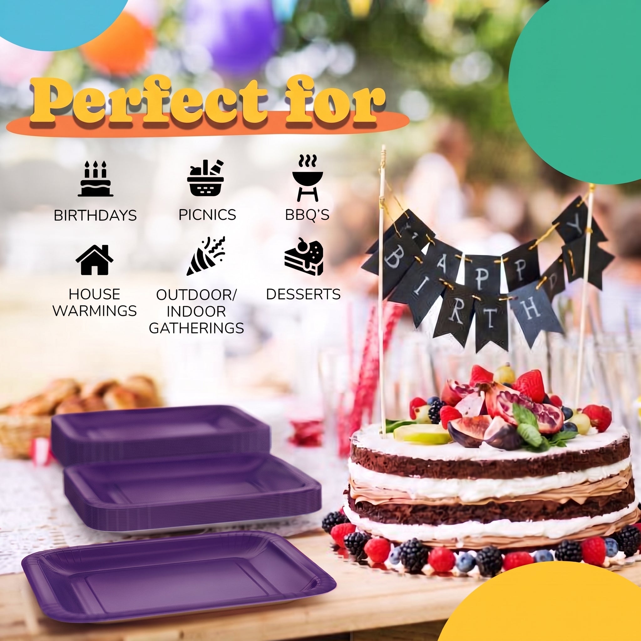9 In. Purple Square Paper Plates - 50 Ct.