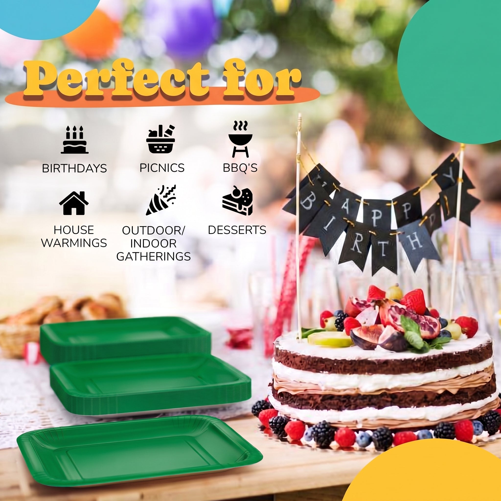 7 In. Emerald Green Square Paper Plates - 20 Ct.