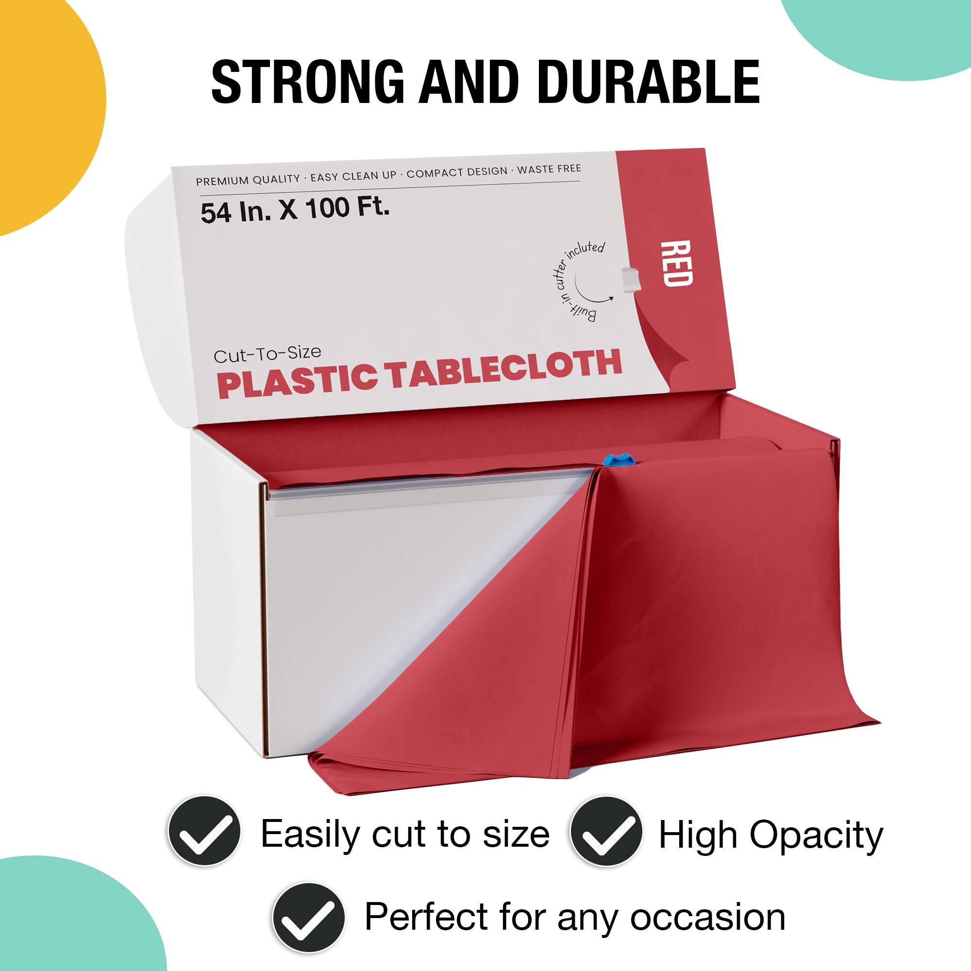 54 in. x 100 Ft. Cut To Size Table Roll  | Red | Case of 6