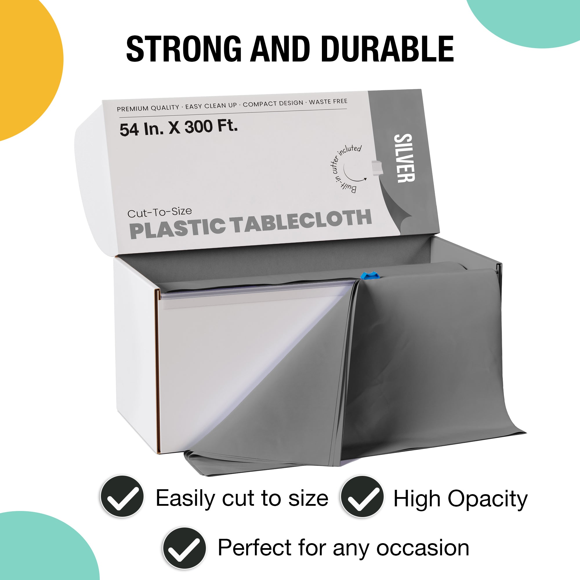 54 in. x 300 Ft. Cut To Size Table Roll  | Silver | Case of 4