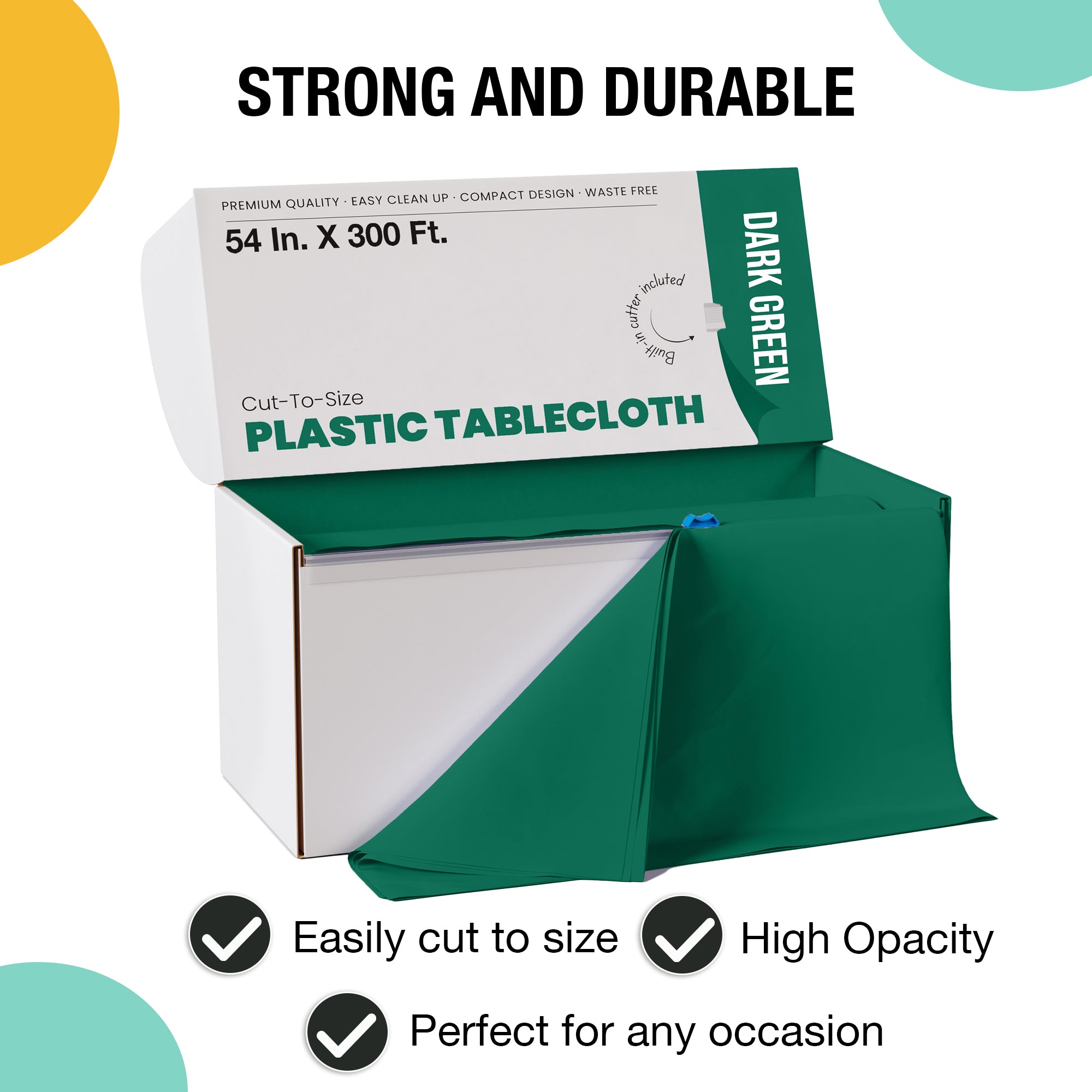 54 in. x 300 Ft. Cut To Size Table Roll  | Dark Green | Case of 4