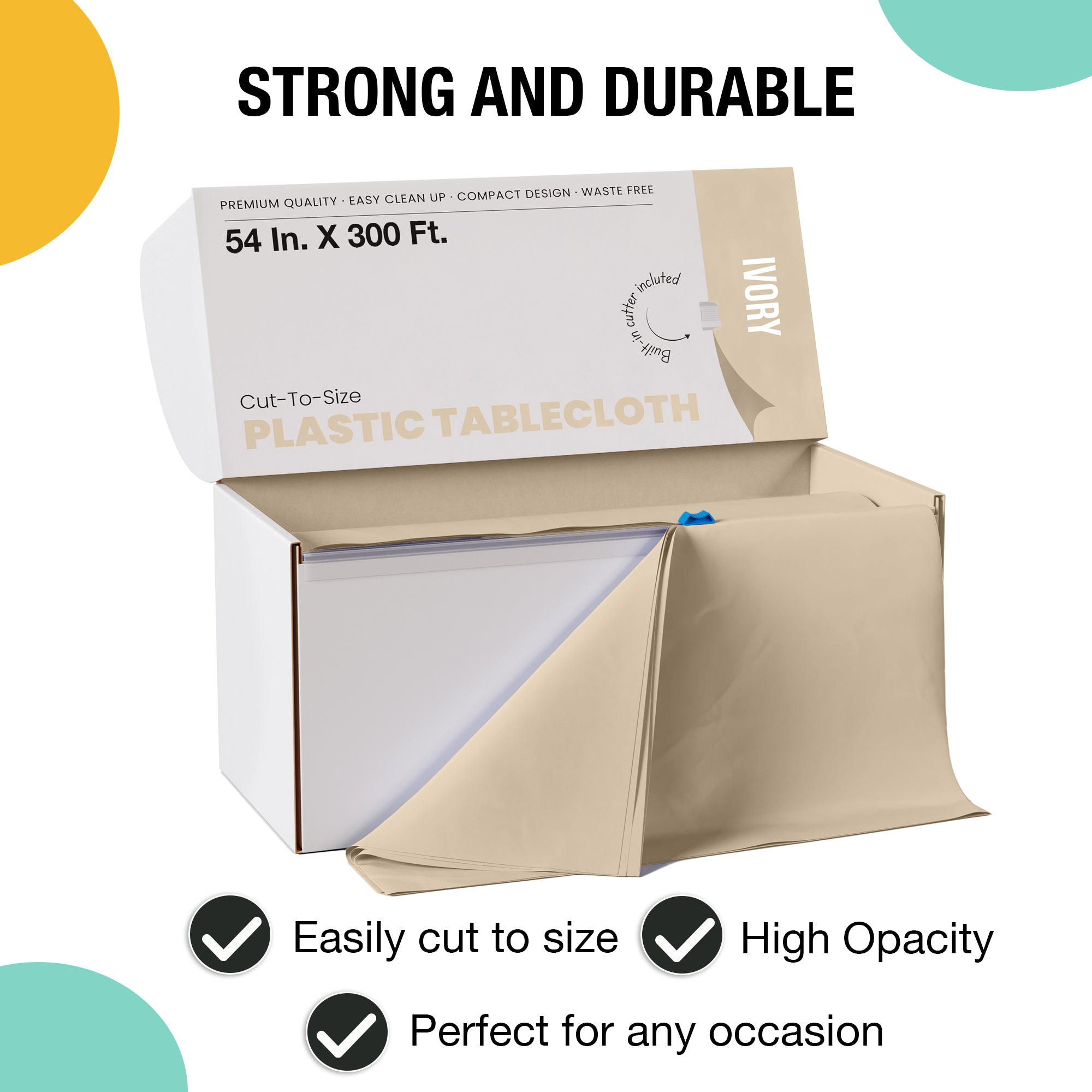 54 in. x 300 Ft. Cut To Size Table Roll  | Ivory | Case of 4