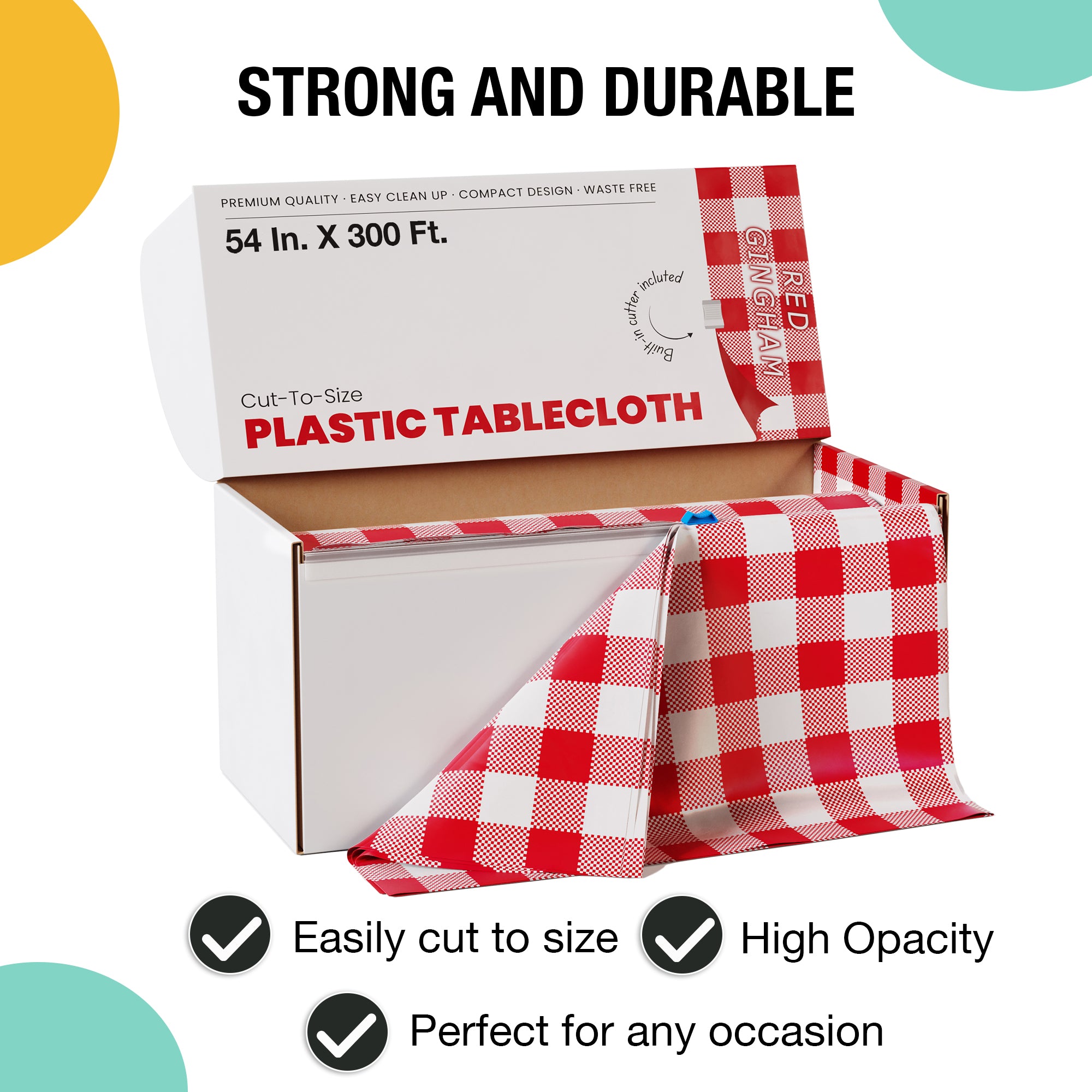 54 in. x 300 Ft. Cut to Size Plastic Table Cover | Red Gingham