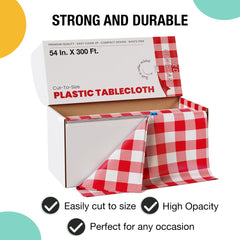 54 in. x 300 Ft. Cut to Size Plastic Table Cover | Red Gingham