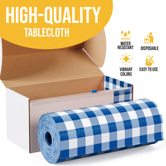 54 in. x 300 Ft. Cut to Size Plastic Table Cover | Blue Gingham