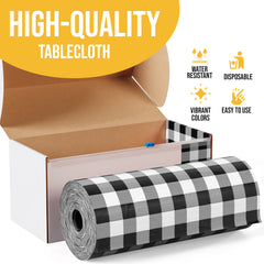 54 in. x 300 Ft. Cut to Size Plastic Table Cover | Black Gingham