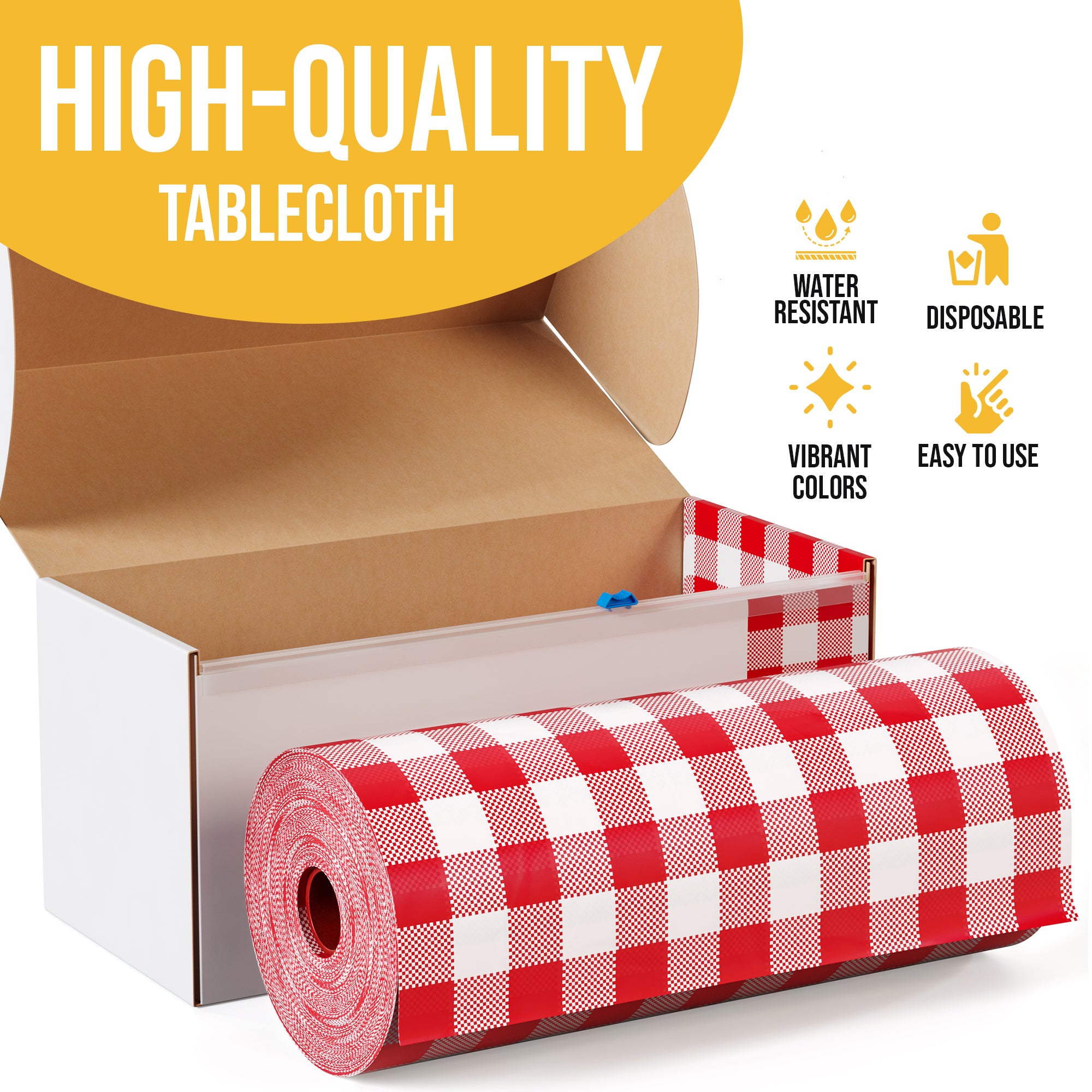 54 in. x 300 Ft. Cut to Size Plastic Table Cover  | Red Gingham | Case of 4