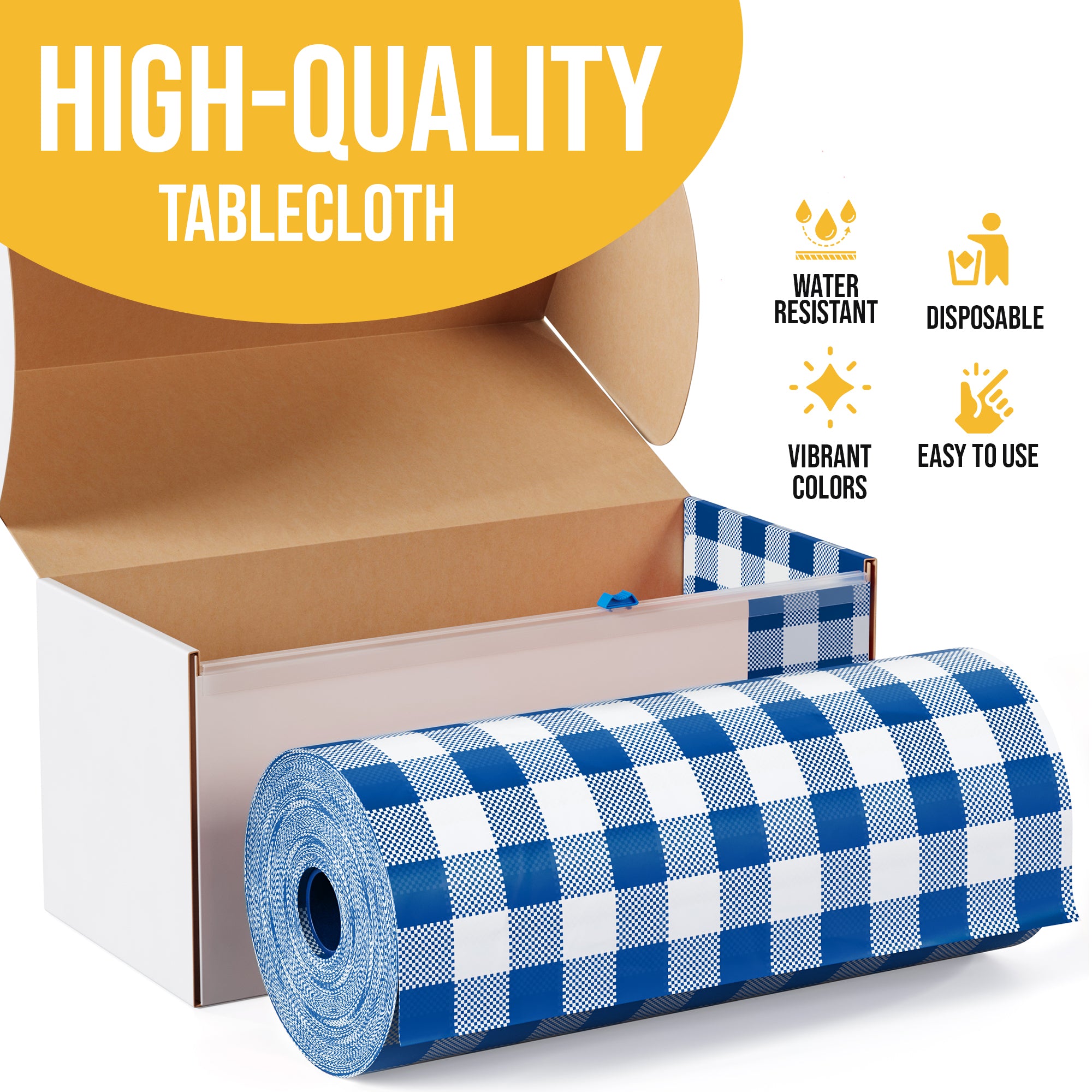 54 in. x 100 Ft. Cut to Size Plastic Table Cover | Blue Gingham
