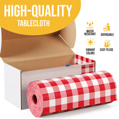 54 in. x 300 Ft. Cut to Size Plastic Table Cover | Red Gingham