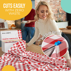 54 in. x 300 Ft. Cut to Size Plastic Table Cover  | Red Gingham | Case of 4