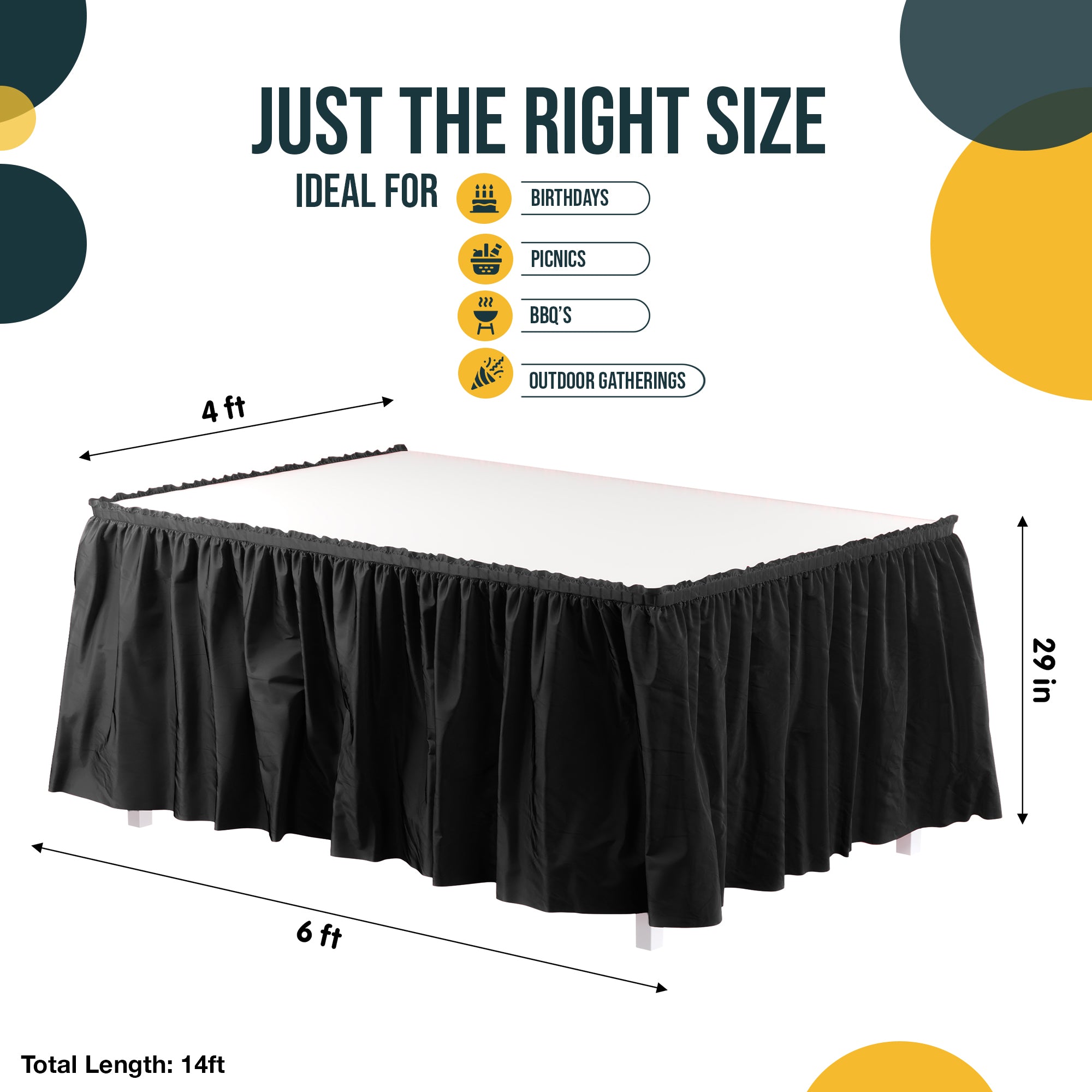 Black Plastic Table Skirt | 168 in. x 29 in. | Case of 48