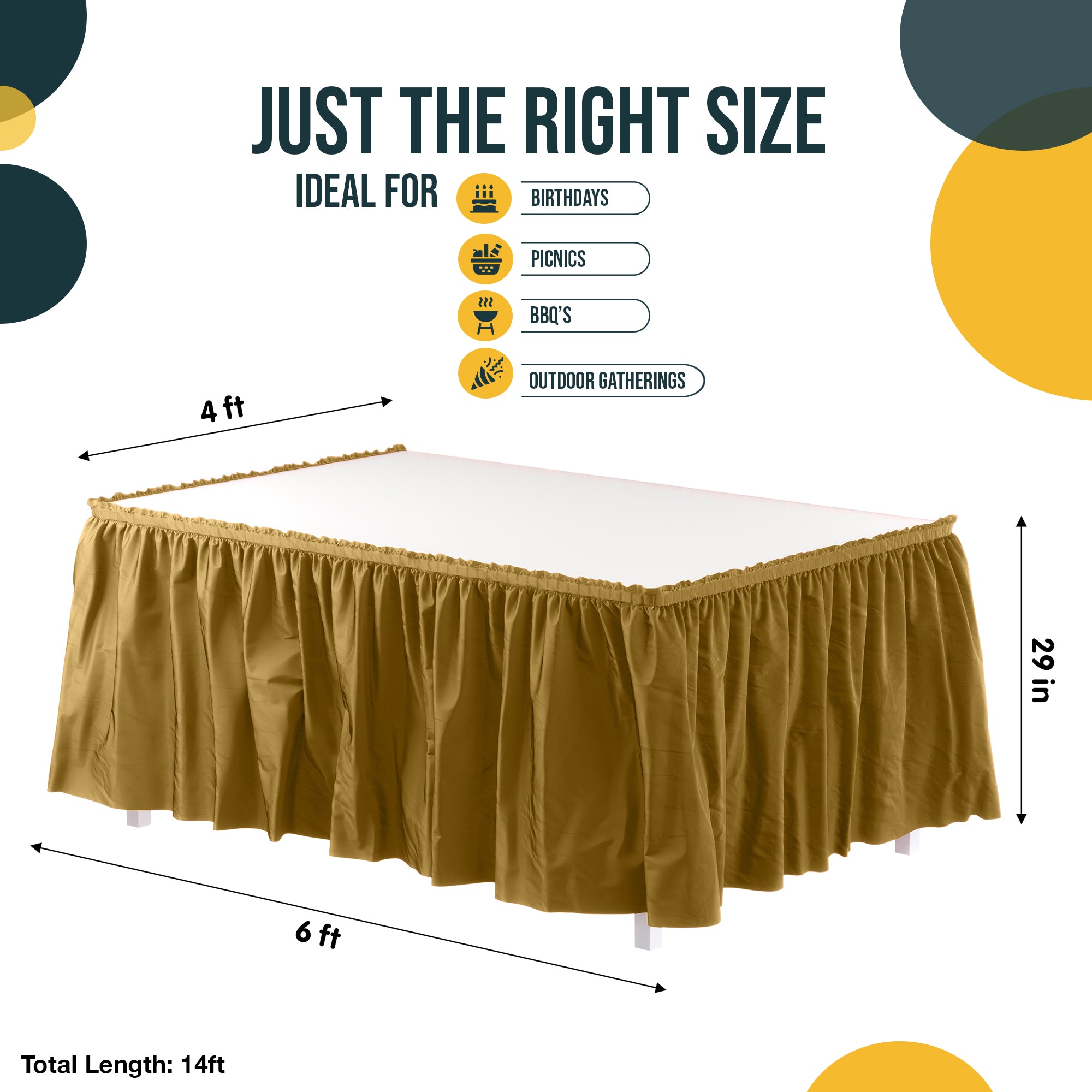 Gold Plastic Table Skirt | 168 in. x 29 in. | Case of 48