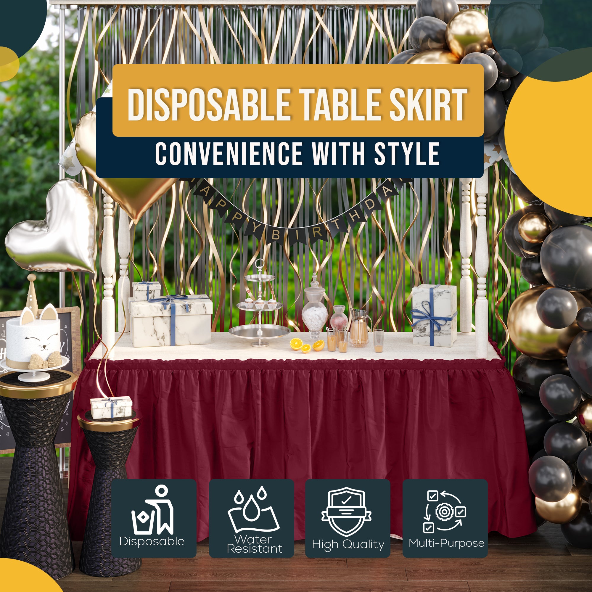 Burgundy Plastic Table Skirt | 168 in. x 29 in. | Case of 48