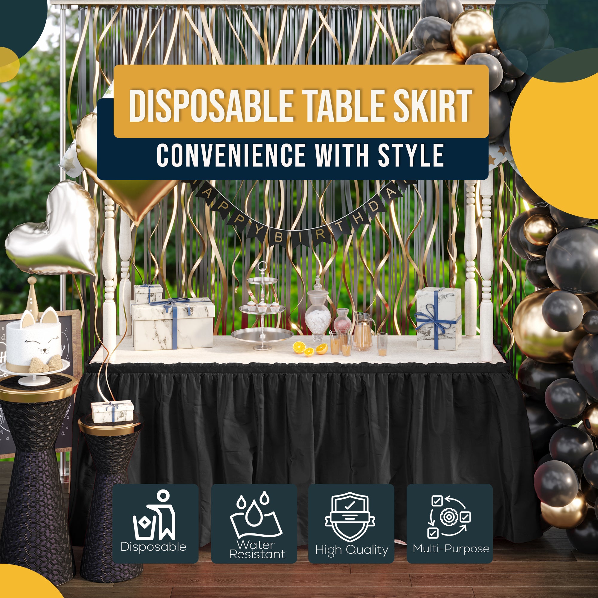 Black Plastic Table Skirt | 168 in. x 29 in. | Case of 48