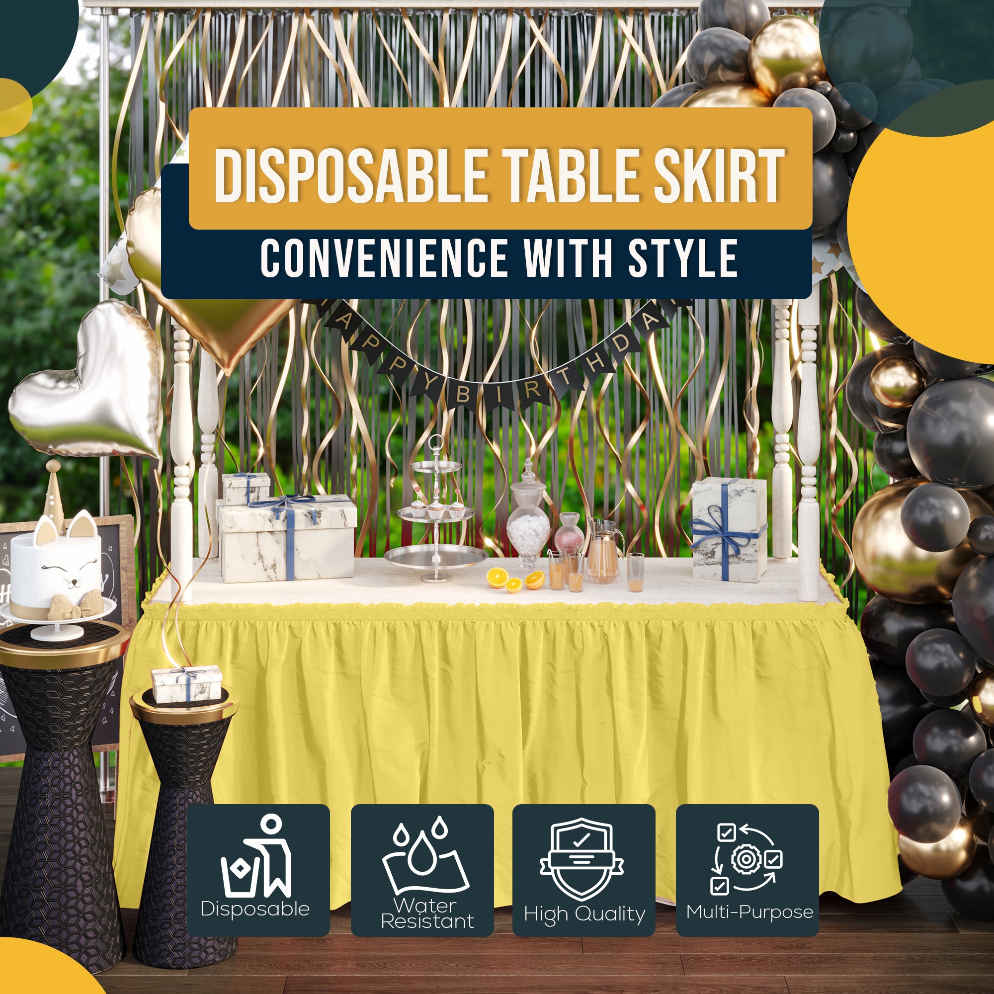 Light Yellow Plastic Table Skirt | 168 in. x 29 in. | Case of 48