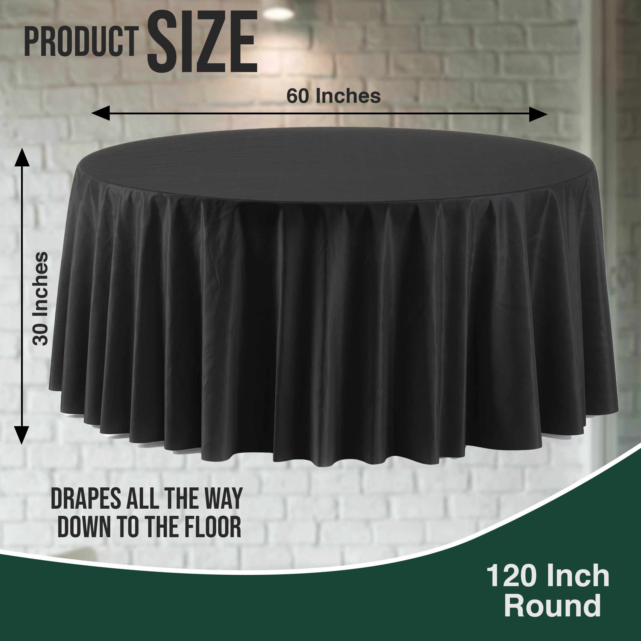 120 in. Premium Round Black Plastic Table Covers | 6 Count