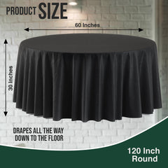 120 in. Premium Round Black Plastic Table Covers | 6 Count